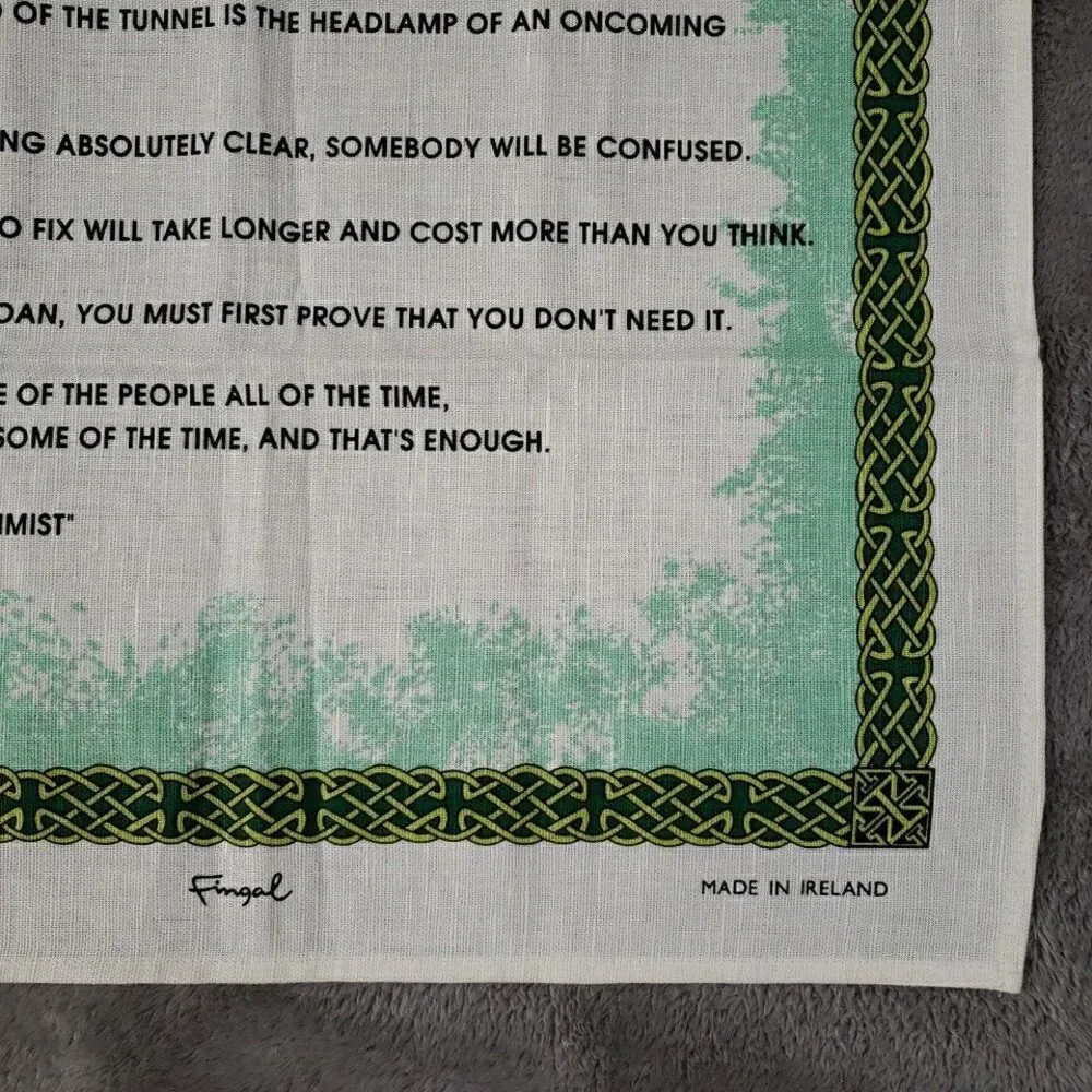 Fingal Murphy's Law & An Irish Blessing Tea Towel Clovers Mushrooms Ireland